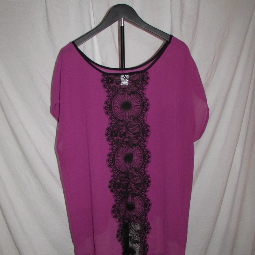 Dots Fuchsia and Black Lace Women's Blouse - Picture 4 of 4